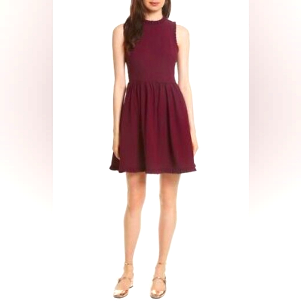 KATE SPADE Ma Cherie Ruffle Fit & Flare Mini Dress Cranberry Red Small Size 4